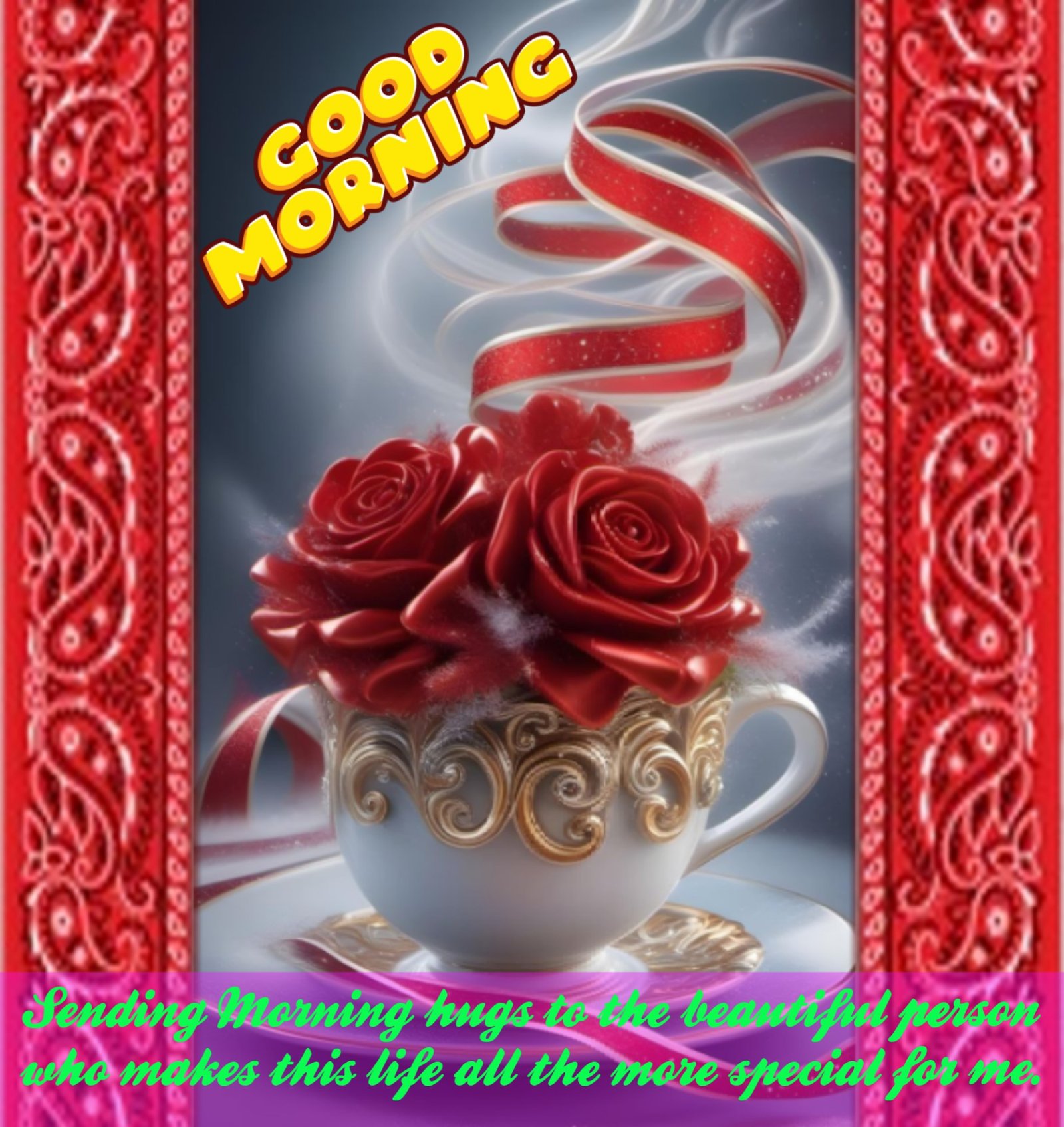 New Style Good Morning Red Roses Quotes 2024 Images Whatsapp Watermark Free Coffee Cup 3D
