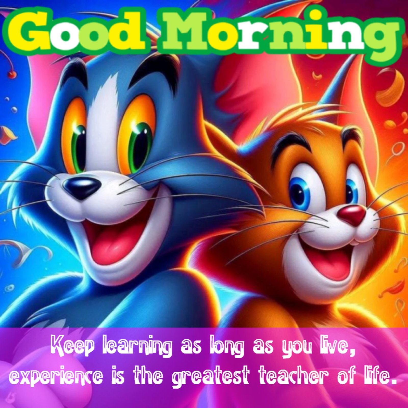 New Style Good Morning High Quality Cute Funny Tom N Jerry (Cat N Rat) Cartoon Quotes 2024 Images Whatsapp Watermark Free Smiling