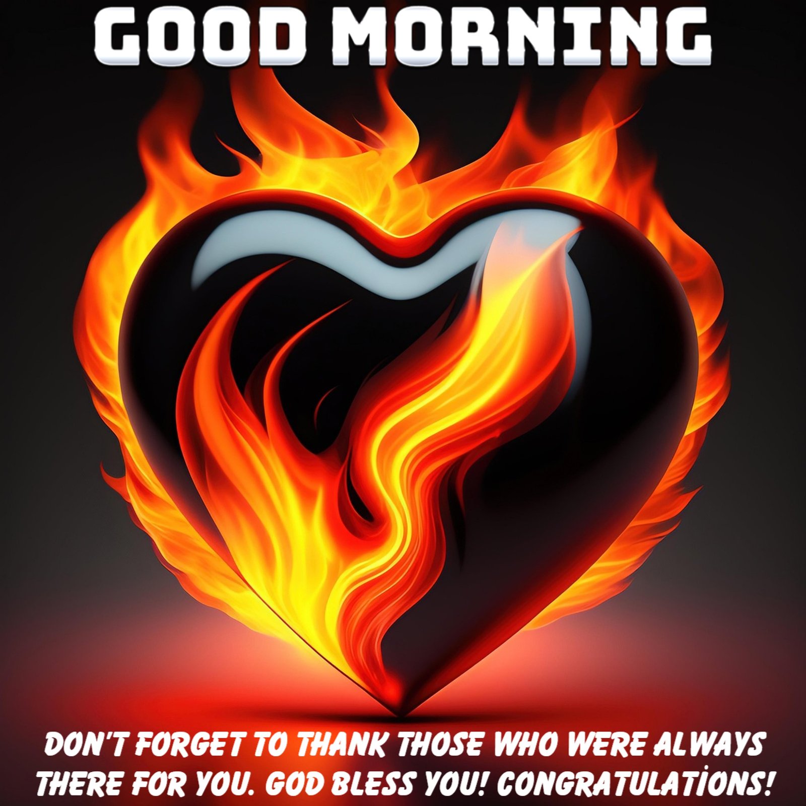 Heart On Fire Flames With Good Morning Wishes